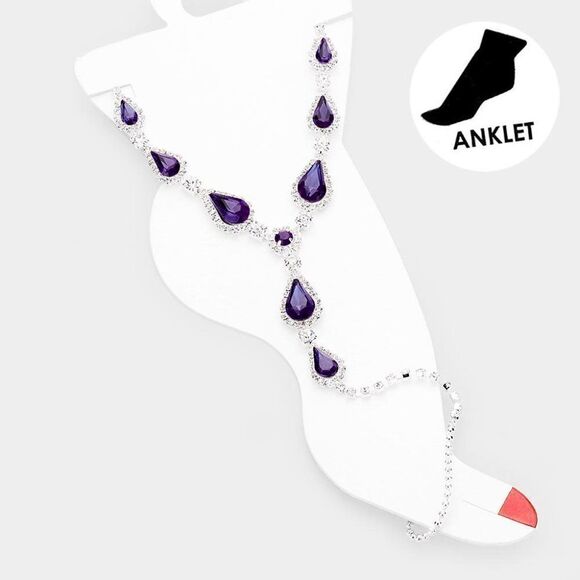 Anklet Crystal Rhinestone Pave Toe Ring - Purple - Picture 4 of 6